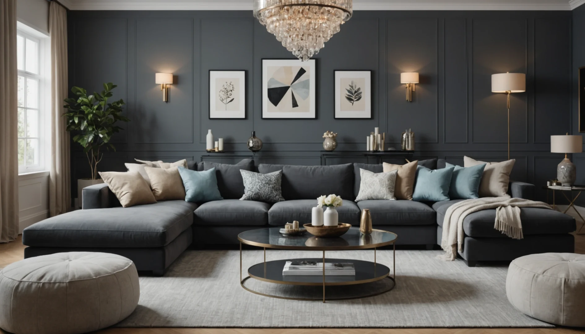 canapé gris foncé déco