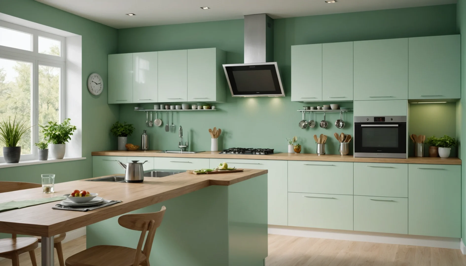 cuisine mur vert d eau