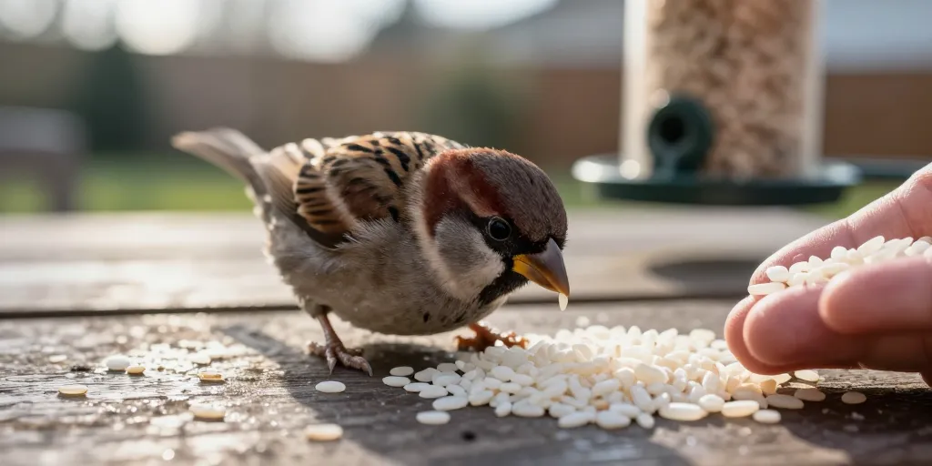 peut on donner du riz cru aux oiseaux