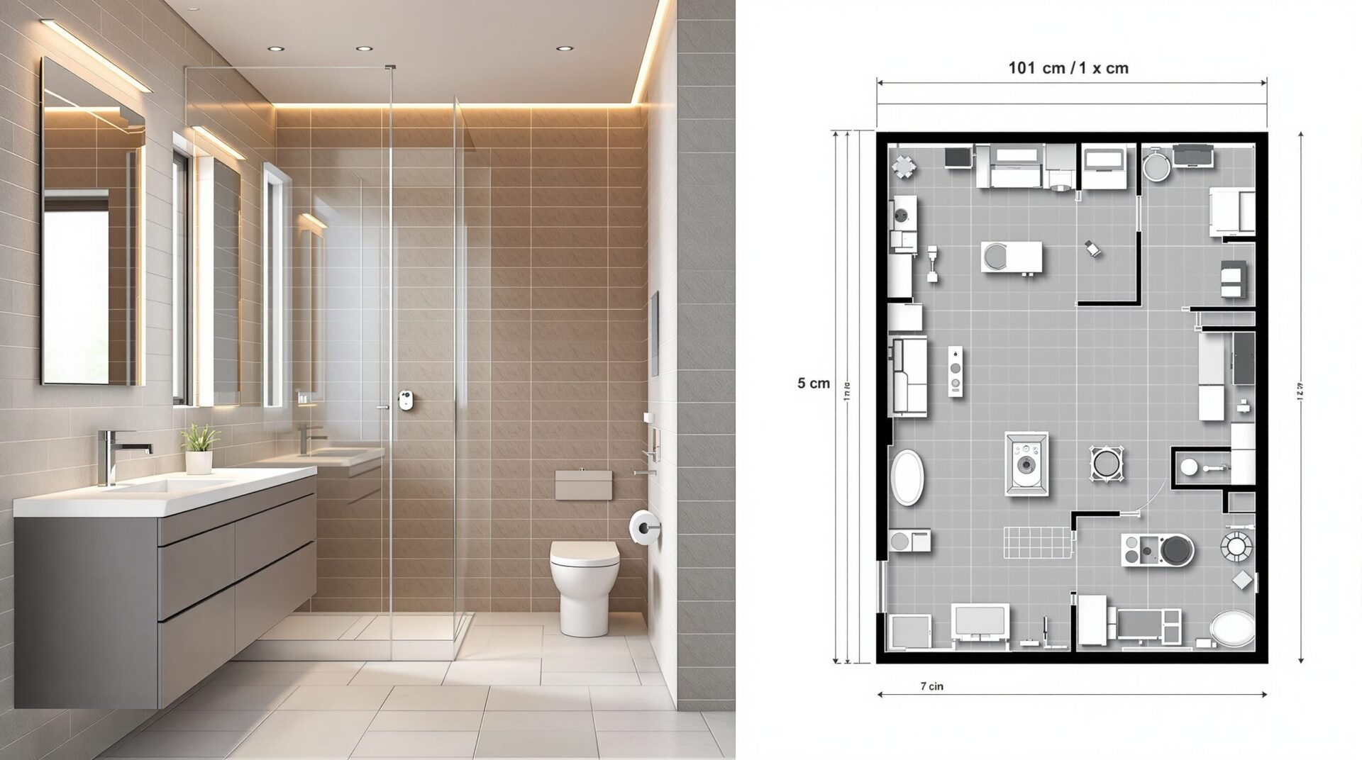 plan salle de bain 5m2 rectangulaire