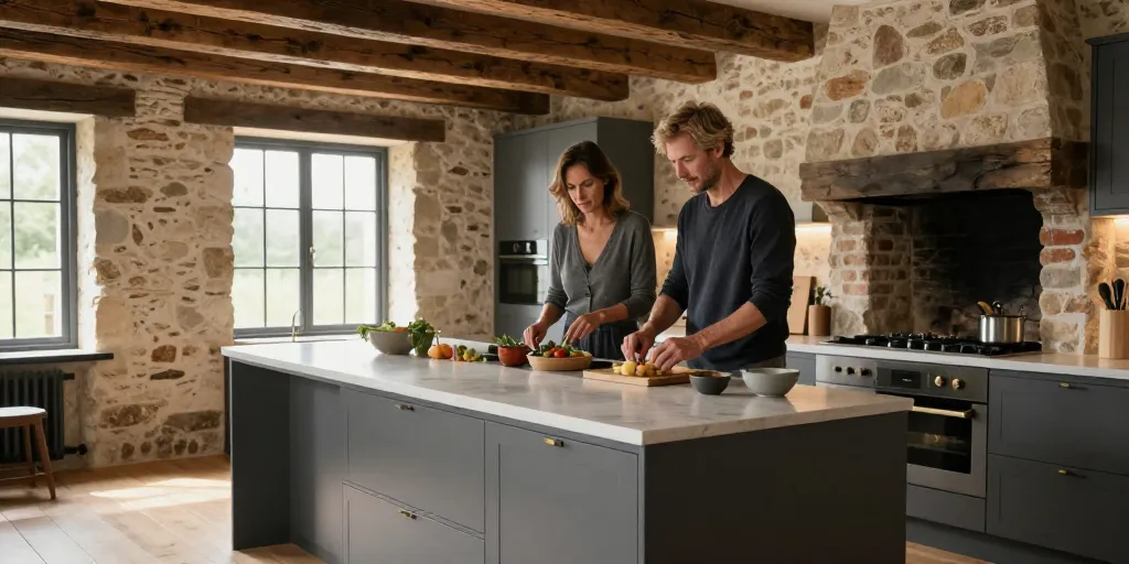 cuisine moderne dans maison ancienne